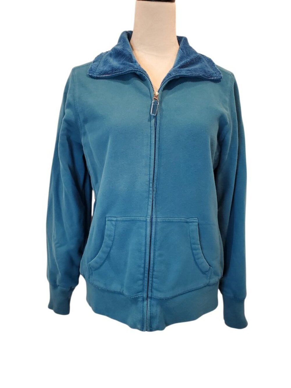 LL BEAN Faux Fur Lined Jacket Womens Full Zip Teal SZ M